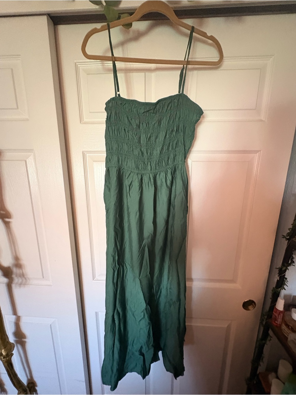 Blu Pepper Forest Green Smocked Maxi Dress with Spaghetti Straps